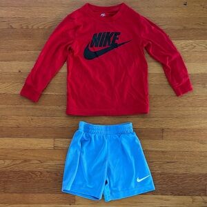 Kids Nike Red Shirt and Light Blue Shorts Set